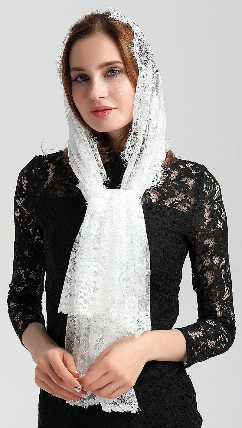 Leimandy شال ليمندي الزفاف الدانتيل الزهري العتيق للحجاب كاتوليك لشعائر الكنيسة، غلاف لحفلة الزفاف للاستخدام اليومي S04 (العاجي) - Image 4